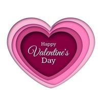 papier découpé coeur et inscription happy valentines day. fond abstrait avec symbole de l'amour. illustration vectorielle vecteur