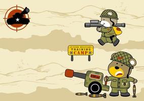 soldat d'animaux drôles avec arme à feu sur le champ de bataille, illustration de dessin animé vectoriel