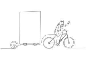 Arab man riding bicycle with billboard trailer concept de publicité extérieure vecteur