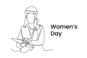 une seule ligne dessinant la journée internationale de la femme. femme ingénieur. concept de la journée de la femme. illustration vectorielle graphique de conception de dessin en ligne continue. vecteur