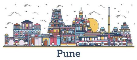 Décrire les toits de la ville de pune en Inde avec des bâtiments colorés isolés sur blanc. vecteur