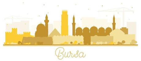 bursa turquie silhouette d'horizon de la ville avec des bâtiments dorés isolés sur blanc. vecteur