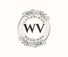 modèle de logos de monogramme de mariage lettre initiales wv, modèles minimalistes et floraux modernes dessinés à la main pour cartes d'invitation, réservez la date, identité élégante. vecteur