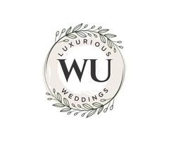 modèle de logos de monogramme de mariage lettre initiales wu, modèles minimalistes et floraux modernes dessinés à la main pour cartes d'invitation, réservez la date, identité élégante. vecteur