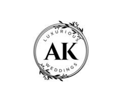 modèle de logos de monogramme de mariage lettre initiales ak, modèles minimalistes et floraux modernes dessinés à la main pour cartes d'invitation, réservez la date, identité élégante. vecteur