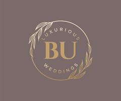 bu initiales lettre mariage monogramme logos modèle, modèles minimalistes et floraux modernes dessinés à la main pour cartes d'invitation, réservez la date, identité élégante. vecteur