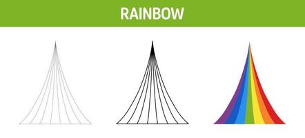 feuille de travail de traçage et de coloriage arc-en-ciel pour les enfants vecteur