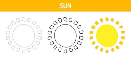 feuille de travail de traçage et de coloriage du soleil pour les enfants vecteur