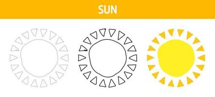 feuille de travail de traçage et de coloriage du soleil pour les enfants vecteur