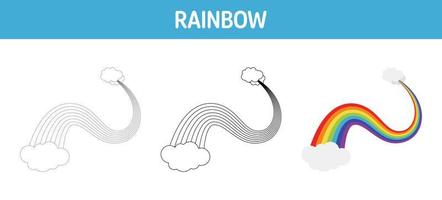 feuille de travail de traçage et de coloriage arc-en-ciel pour les enfants vecteur