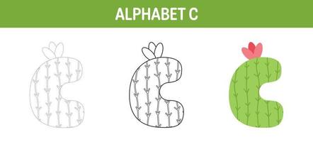 feuille de travail de traçage et de coloriage de l'alphabet c pour les enfants vecteur