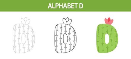 feuille de travail de traçage et de coloriage de l'alphabet d pour les enfants vecteur