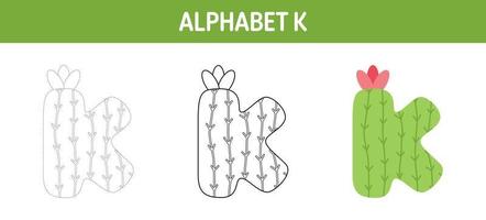 feuille de travail de traçage et de coloriage de l'alphabet k pour les enfants vecteur