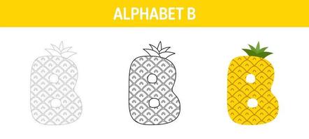 feuille de travail de traçage et de coloriage de l'alphabet b pour les enfants vecteur