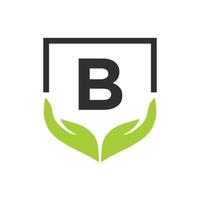logo de mains d'aide caritative sur le modèle de concept de lettre b. soins, partage, charité, santé médicale, création de logo d'organisation de dons vecteur