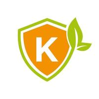 logo eco leaf agriculture sur le modèle vectoriel lettre k. signe écologique, agronomie, ferme de blé, agriculture rurale, concept de récolte naturelle