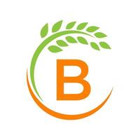 logo de l'agriculture sur le concept de lettre b. agriculture et pâturage agricole, lait, logo de la grange vecteur