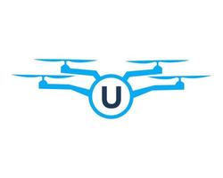 création de logo de drone sur le concept de lettre u. modèle de vecteur de drone de photographie