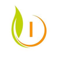 lettre i eco logo concept avec icône feuille verte vecteur