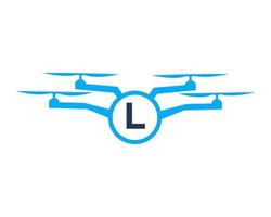 création de logo de drone sur le concept de la lettre l. modèle de vecteur de drone de photographie