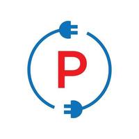 logo de l'électricité de la lettre p du tonnerre. industriel électrique, boulon électrique de signe de puissance vecteur