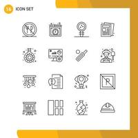 16 ensemble de contours d'interface utilisateur de signes et symboles modernes de journal de biologie sur papier cog apprenant des éléments de conception vectoriels modifiables vecteur