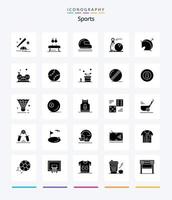 pack d'icônes noir solide de 25 glyphes de sports créatifs tels que des épingles. Balle. anneaux. sport. sécurité vecteur