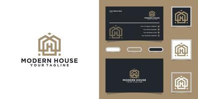 logo de maison moderne simple avec un style de ligne et une carte de visite vecteur