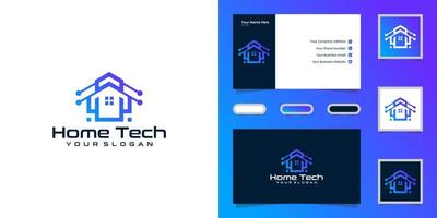 modèle de logo home tech et carte de visite vecteur