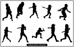 silhouette isolée d'une joueuse de softball, dessin vectoriel noir et blanc, fond blanc