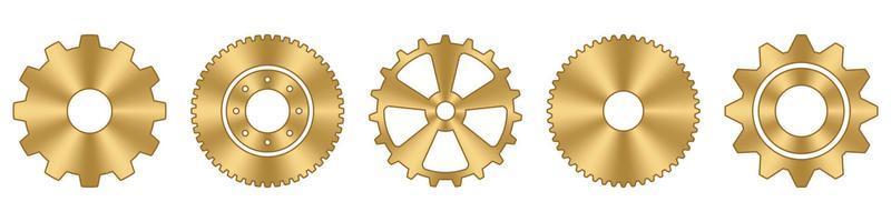 jeu de roues dentées. collection de roues dentées en métal doré. icônes industrielles. ensemble d'icônes vectorielles de réglage d'engrenage. illustration vectorielle vecteur