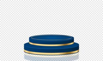podiums géométriques abstraits bleus et or. Podium de cylindre bleu foncé réaliste 3d. fond de concept de luxe. illustration vectorielle vecteur