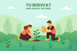 les gens plantent des arbres nn jour tu bishvat vecteur