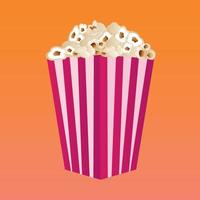 Popcorn. une icône de cinéma de style plat. une collation légère. une grande boîte rayée rouge et blanche. illustration vectorielle vecteur