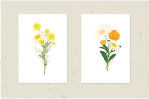 affiche botanique bouquet de fleurs sauvages. pissenlit, camomille, calendula. illustration de stock de vecteur. vecteur