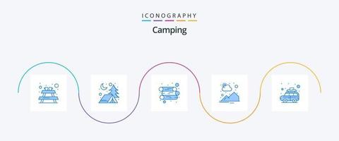 pack d'icônes de camping bleu 5 comprenant. voyage. bois. auto. lever du soleil vecteur