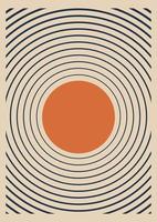 affiche de soleil et de vagues d'été dessinée à la main. décoration murale bohème. impression d'art minimaliste moderne du milieu du siècle vecteur