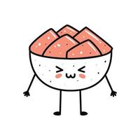 mascotte de sushi kawaii en style dessin animé. joli bol de gingembre pour le menu vecteur