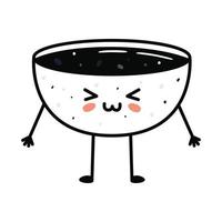 mascotte de sushi kawaii en style dessin animé. joli bol de sauce soja pour le menu vecteur