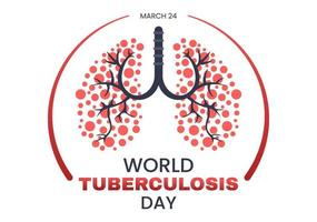 illustration de la journée mondiale de la tuberculose le 24 mars avec des images des poumons et de l'inspection des organes dans des modèles de page de destination dessinés à la main vecteur