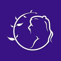 logo silhouette de la tête de la femme à l'intérieur d'un cercle de brindilles de feuillage vecteur