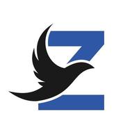 lettre z modèle de logo d'oiseau volant signe vectoriel. logo d'oiseau colombe sur le concept de la lettre w vecteur