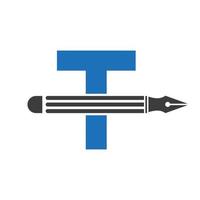 lettre t avec le concept de conception de logo de crayon pour le modèle de vecteur de logo d'architectes de logo de concepteur d'art
