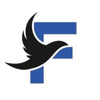 lettre f modèle de logo d'oiseau volant signe vectoriel. logo d'oiseau colombe sur le concept de la lettre w vecteur