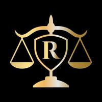 lettre initiale r logo du cabinet d'avocats. logo juridique et concept d'avocats vecteur