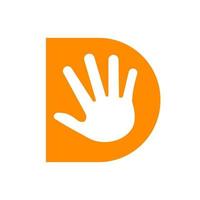 concept de logo lettre d main pour les soins des mains, signe de charité et modèle vectoriel de symbole de logo de don