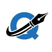 logo de l'éducation sur le concept de la lettre q avec un modèle de vecteur de pointe de stylo