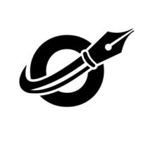 logo de l'éducation sur le concept de lettre o avec modèle de vecteur de pointe de stylo