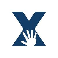 concept de logo lettre x main pour les soins des mains, signe de charité et modèle vectoriel de symbole de logo de don
