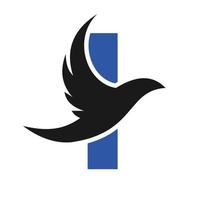 lettre i signe vectoriel de modèle de logo d'oiseau volant. logo d'oiseau colombe sur le concept de la lettre w